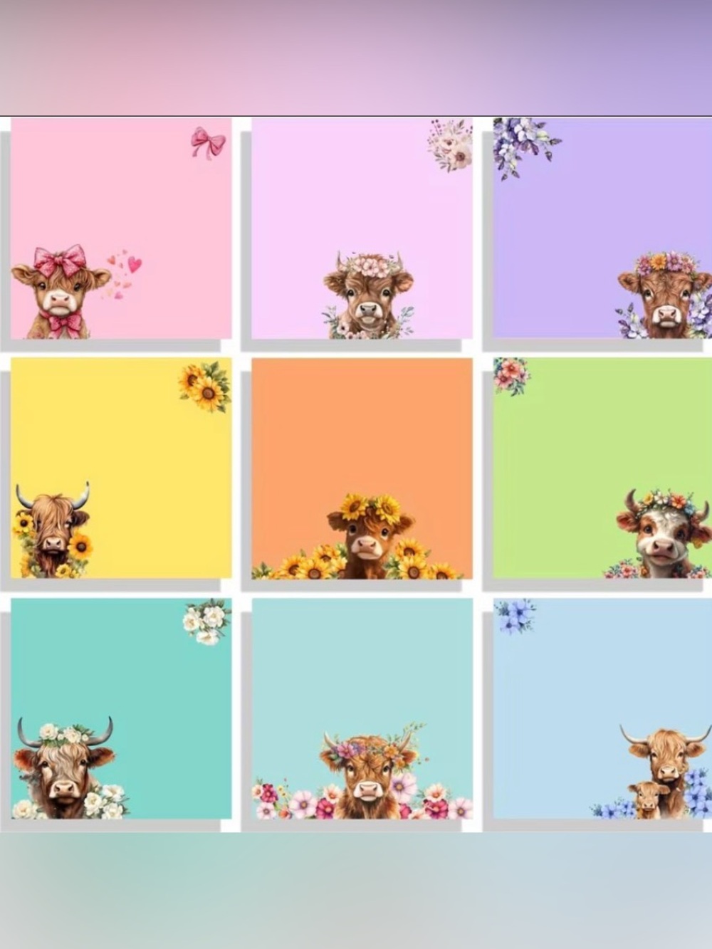 Highland Cow Sticky Notes. 9 Styles, 30 sheets each